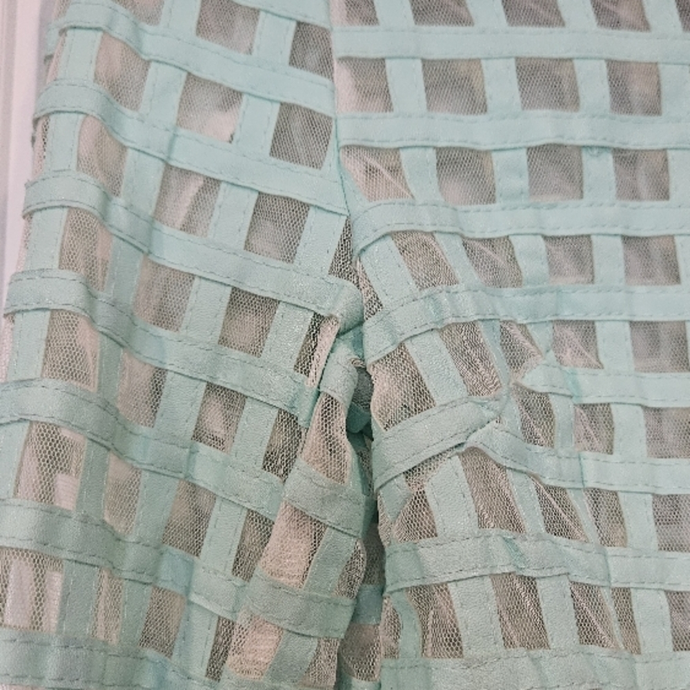 Mesh Light Aqua Open Weave Zip-Front Moto Pleather Jacket - Picture 6 of 11